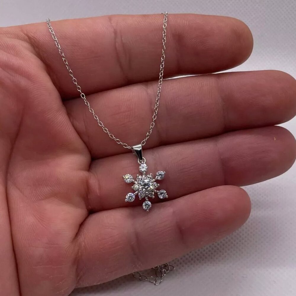 Snowflake Pendant Real 926 Silver Diamonds 18" New